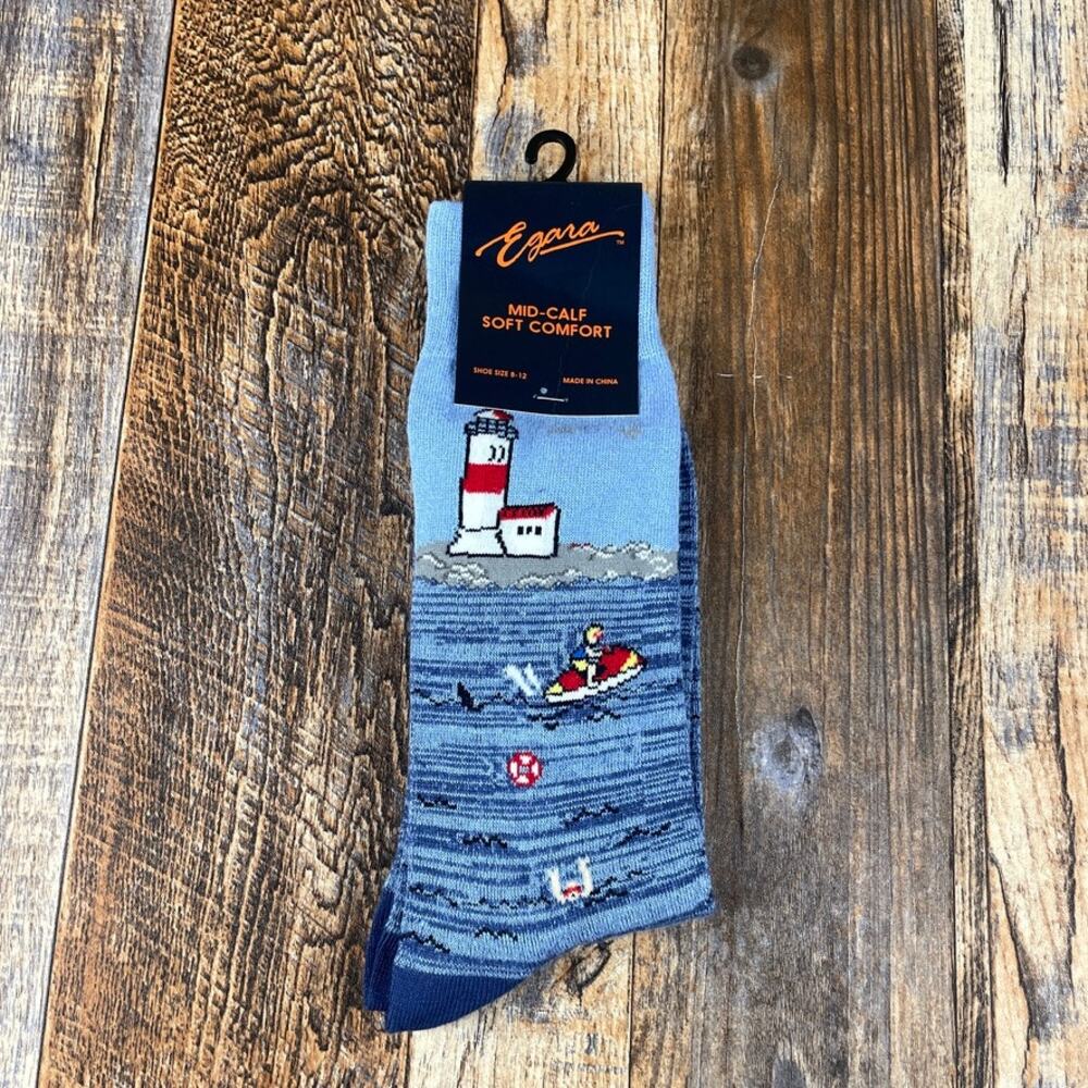 Egara Men's Shoe Sz 8-12 Rayon Polyester Lighthouse Mid-Calf Soft Comfort Socks